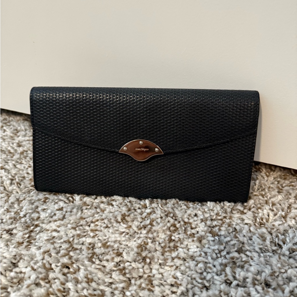 Salvatore Ferragamo Black Textured Wallet